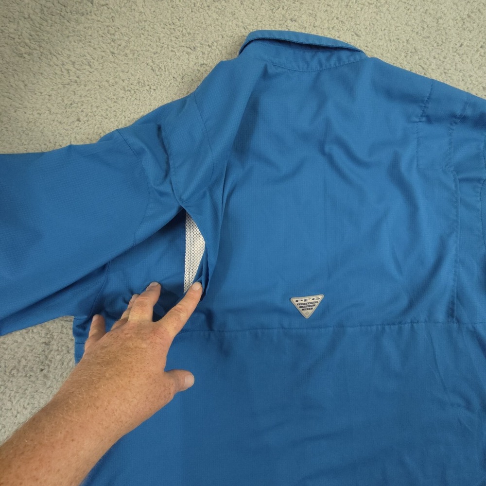 Columbia Tamiami PFG Shirt Mens XL Blue Short Sleeve Vented Hiking Fishing - Picture 11 of 15